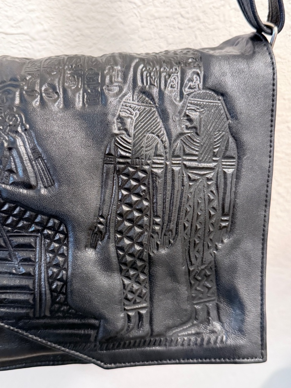 Artisan Black Leather Egyptian Hand-Tooled Embossed Crossbody Bag - Picture 12 of 14